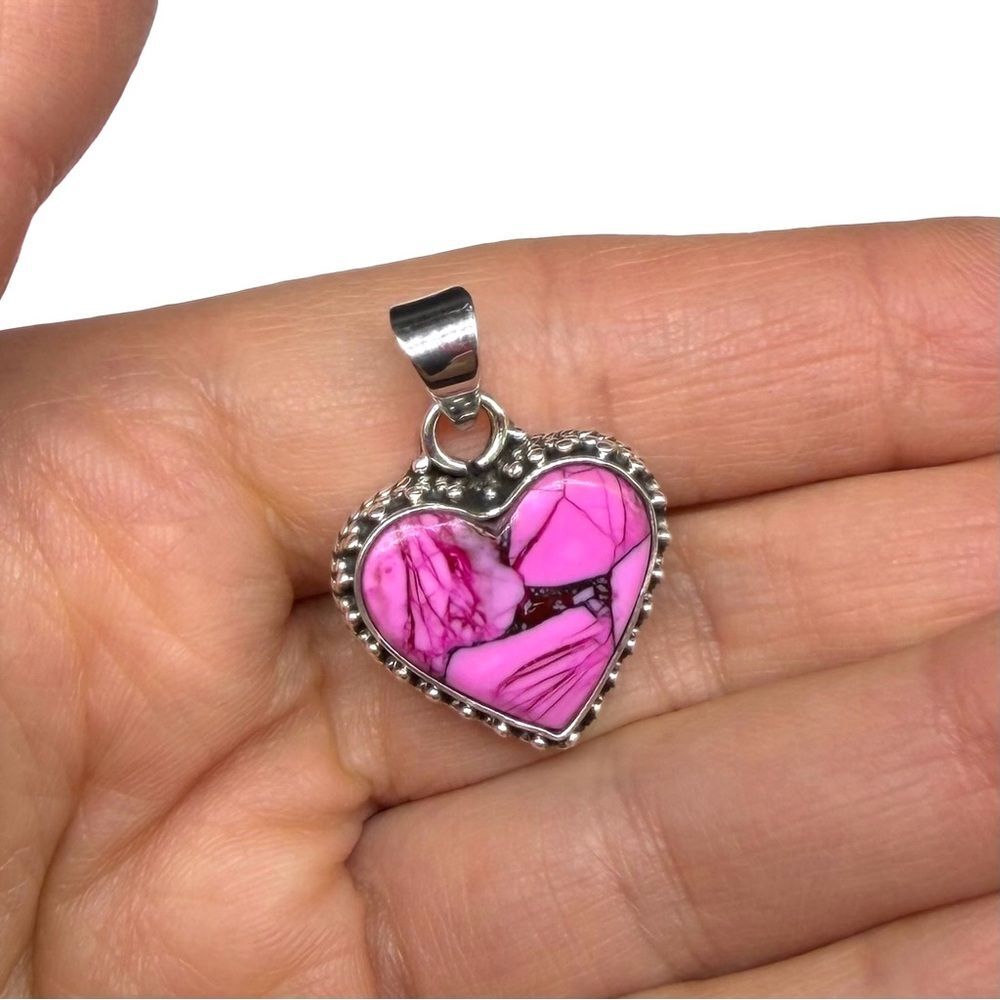 Kingman Cherry Blossom Turquoise Heart Necklace Pendant 925 Sterling Silver - Picture 3 of 6